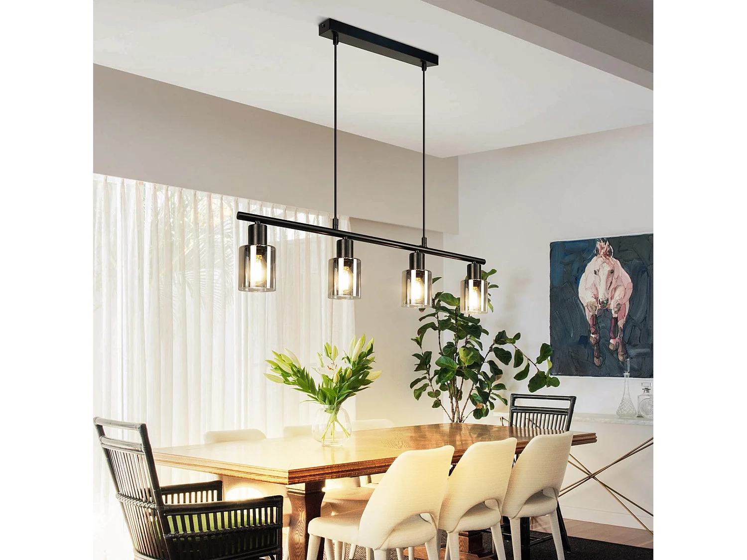 NETTLIFE 4-płomienna lampa wisząca ze szkła vintage E14 do jadalni, salonu, kuchni