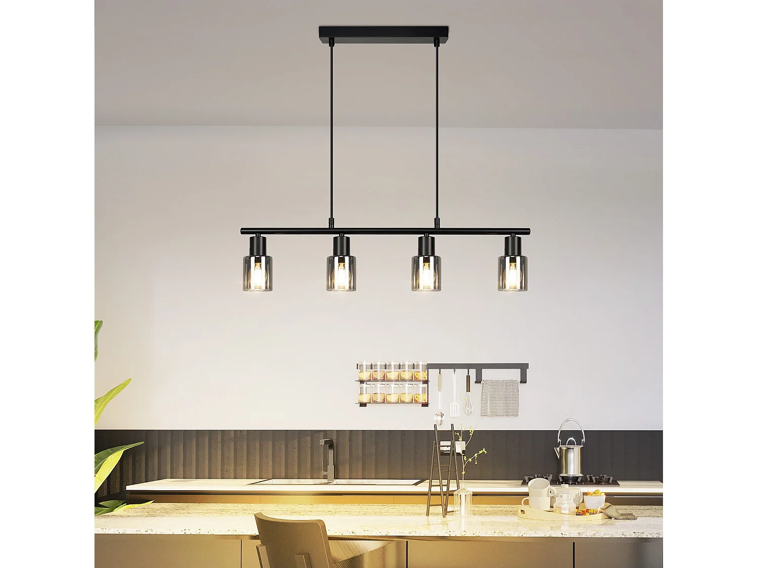 NETTLIFE 4-płomienna lampa wisząca ze szkła vintage E14 do jadalni, salonu, kuchni