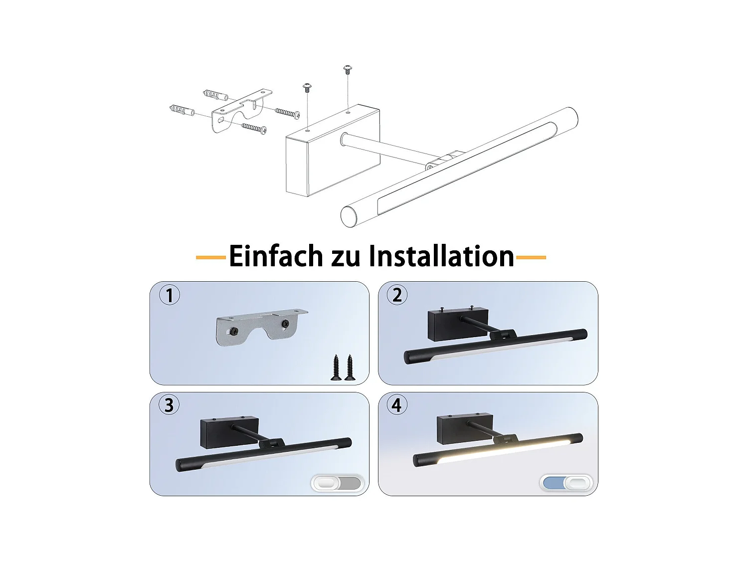 NETTLIFE Lampe à miroir LED salle de bain 6W blanc neutre 4000K pinçable Applique murale chrome