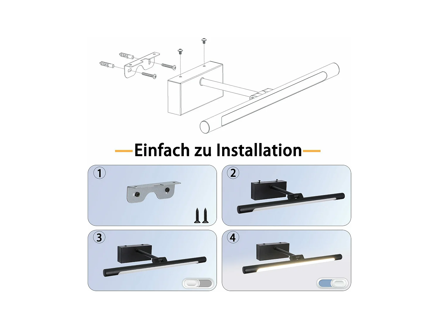NETTLIFE Lampe à miroir LED salle de bain 6W blanc neutre 4000K pinçable Applique murale chrome
