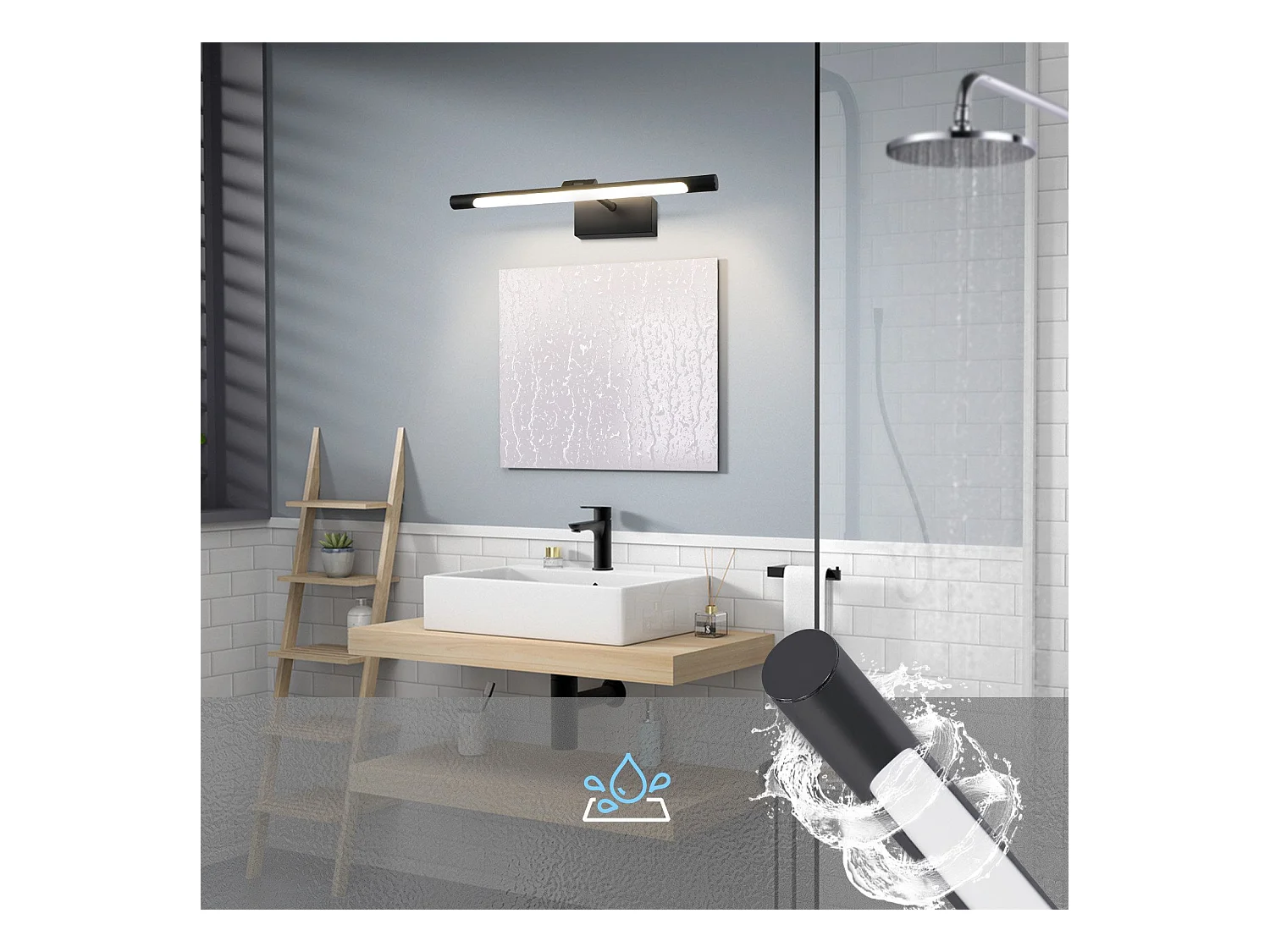 NETTLIFE Lampe à miroir LED salle de bain 6W blanc neutre 4000K pinçable Applique murale chrome