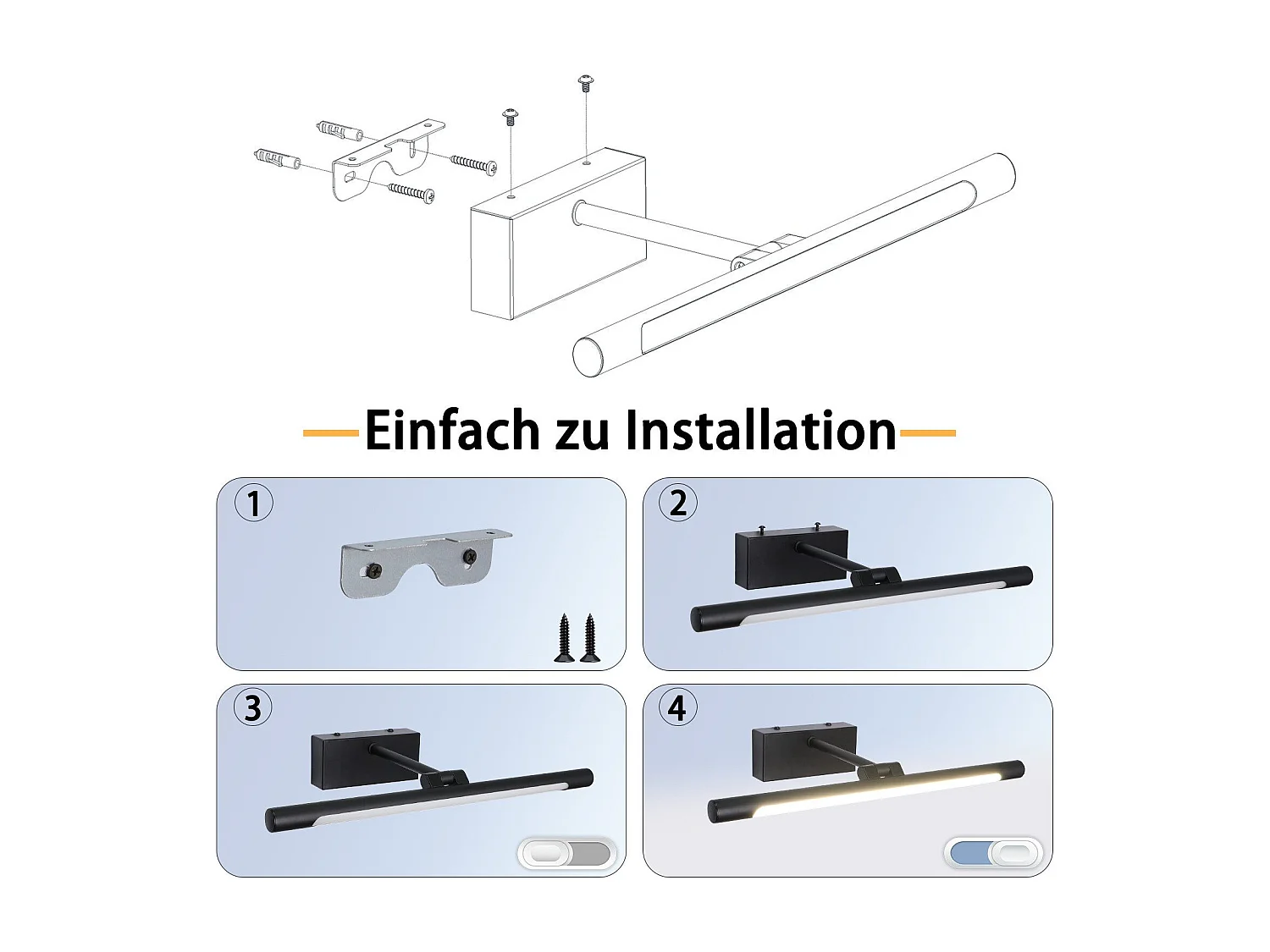 NETTLIFE Lampe à miroir LED salle de bain 6W blanc neutre 4000K pinçable Applique murale chrome