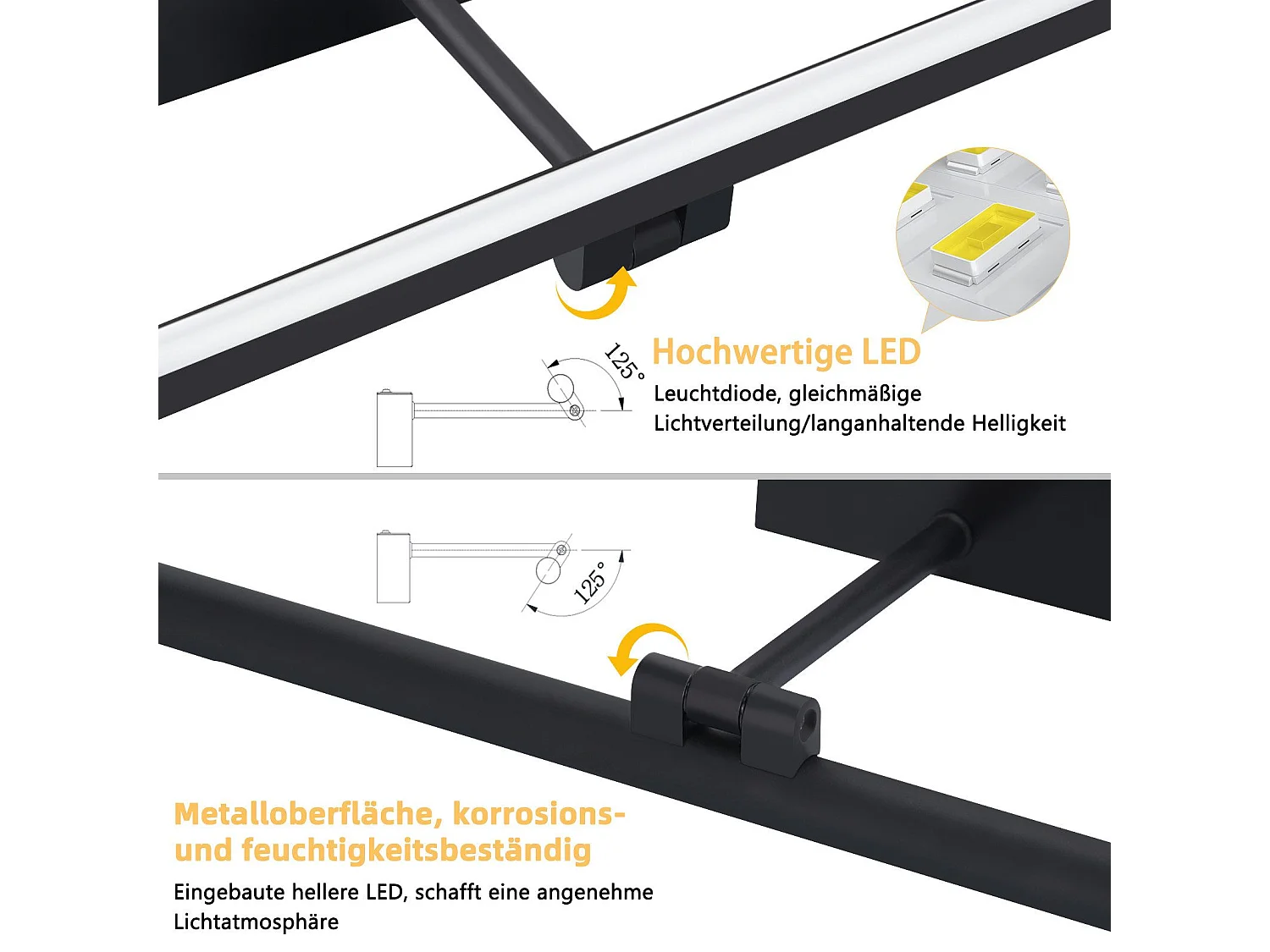 NETTLIFE Lampe à miroir LED salle de bain 6W blanc neutre 4000K pinçable Applique murale chrome