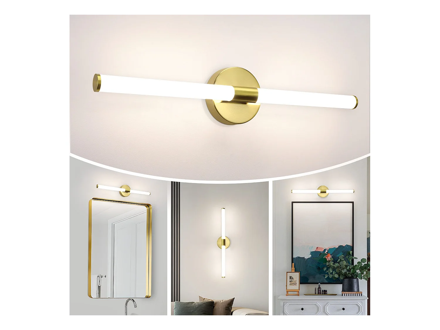 NETTLIFE Lámpara de pared para baño con luz LED para espejo, 8 W, 4000 K, IP44