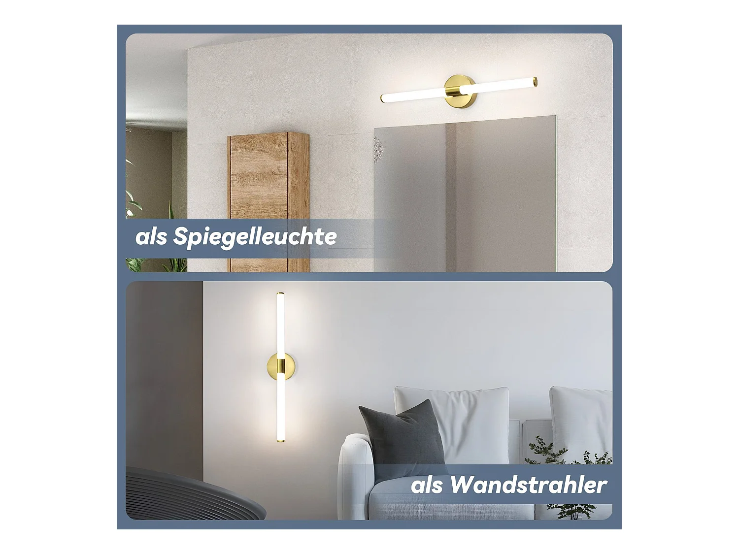 NETTLIFE Lámpara de pared para baño con luz LED para espejo, 8 W, 4000 K, IP44