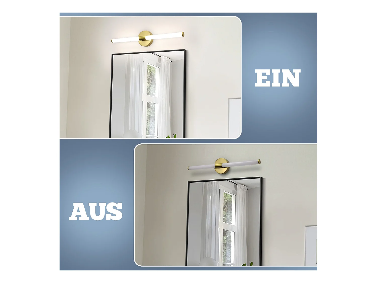 NETTLIFE Lámpara de pared para baño con luz LED para espejo, 8 W, 4000 K, IP44