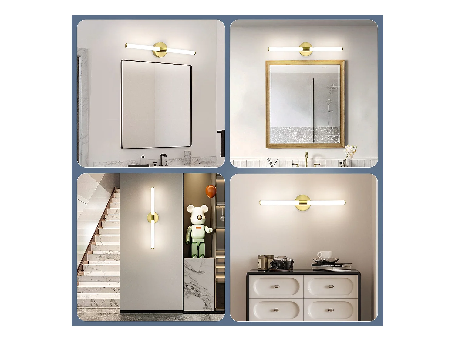 NETTLIFE Lámpara de pared para baño con luz LED para espejo, 8 W, 4000 K, IP44
