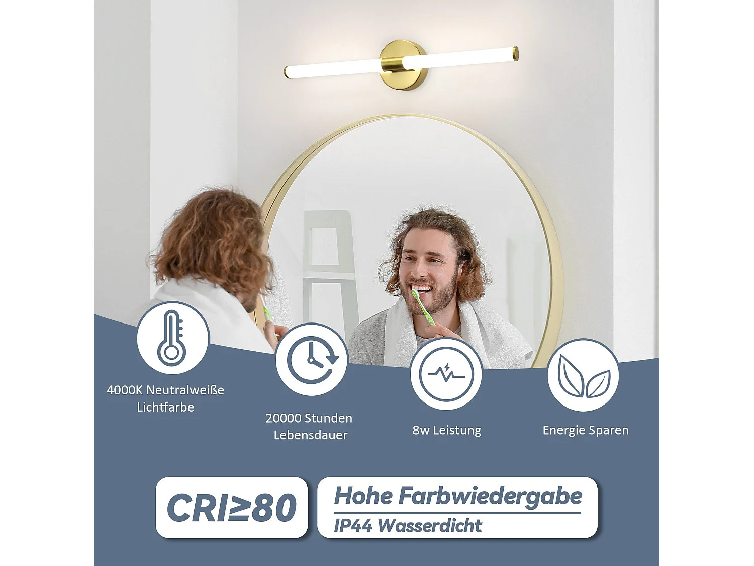 NETTLIFE 8W LED badkamerwandlamp, badkamerlamp, badkamerwandlamp, wandlamp 4000K IP44