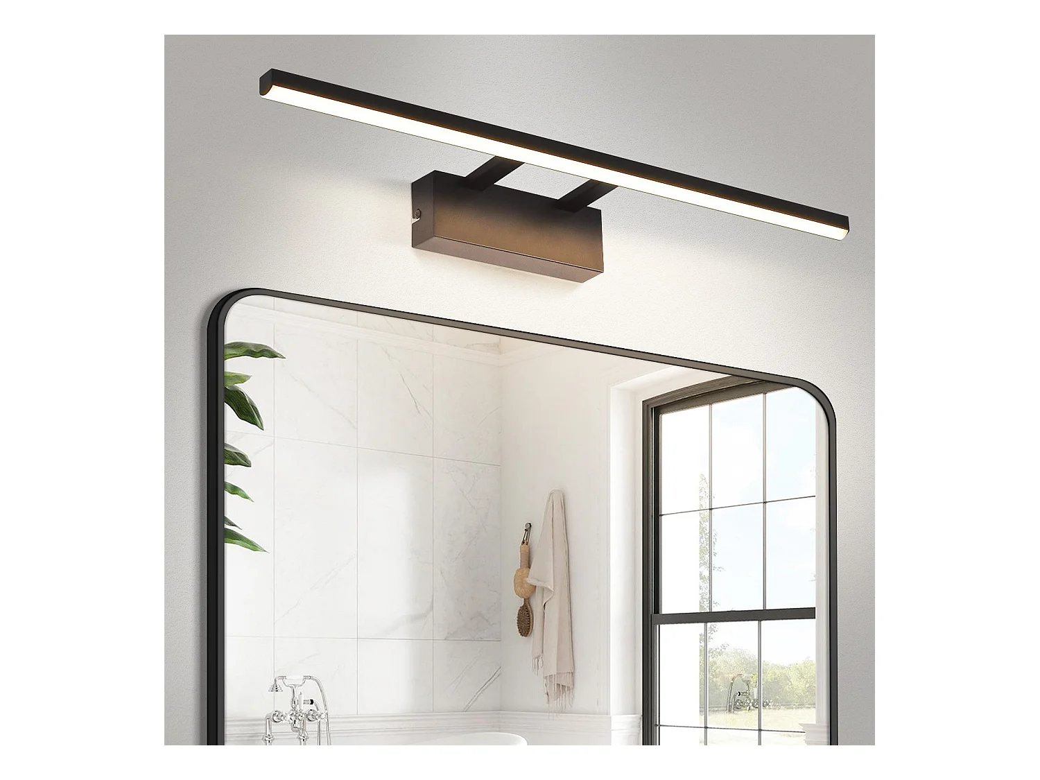 NETTLIFE Lampe à miroir LED noire 60CM Moderne 4000K Salle de bain Lampe à miroir murale