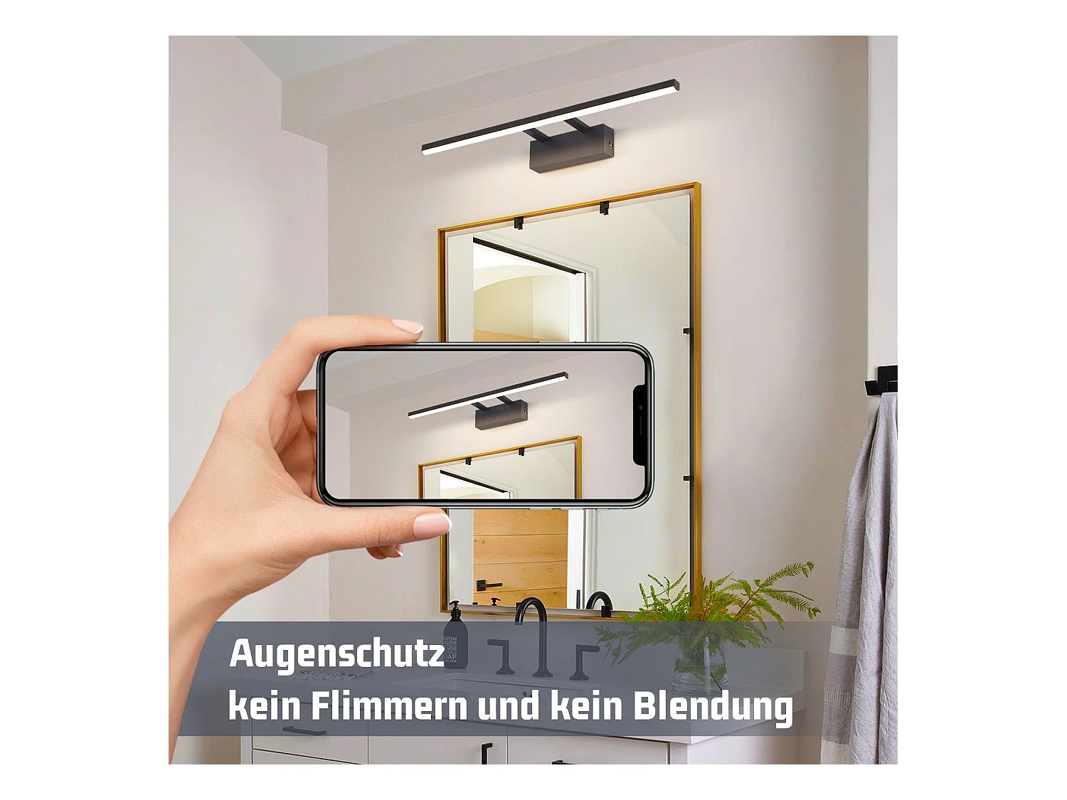 NETTLIFE Lampe à miroir LED noire 60CM Moderne 4000K Salle de bain Lampe à miroir murale