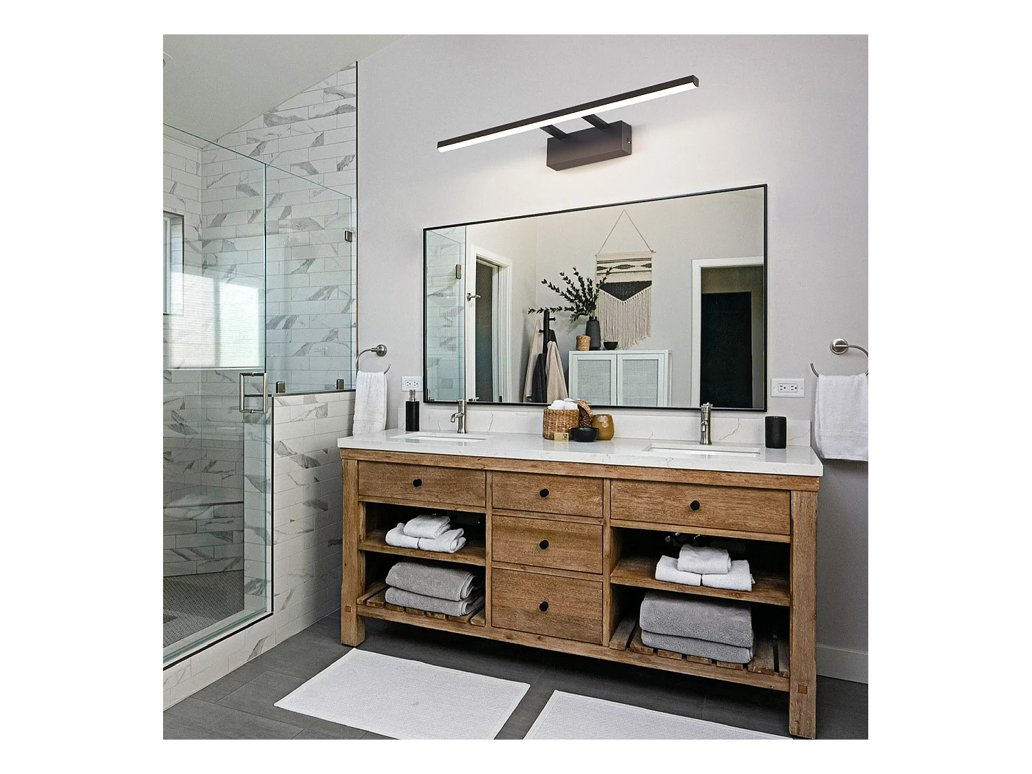 NETTLIFE Lampe à miroir LED noire 60CM Moderne 4000K Salle de bain Lampe à miroir murale