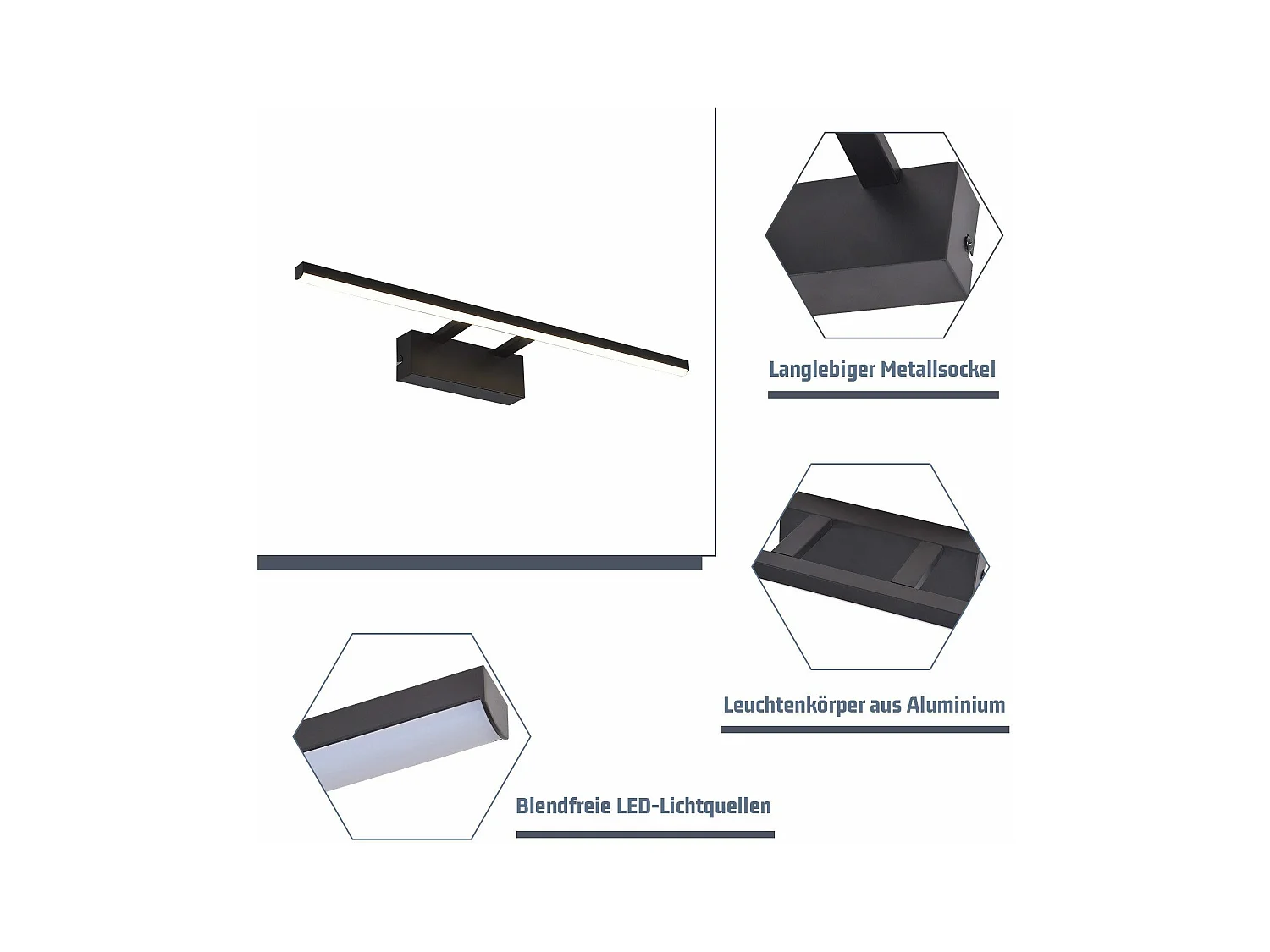 NETTLIFE Czarna lampa lustrzana LED 60CM Nowoczesna lampa ścienna lustrzana do łazienki 4000K