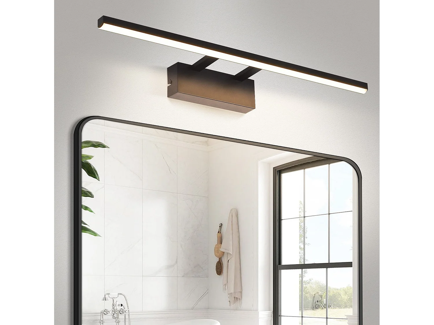 NETTLIFE Lampe à miroir LED noire 60CM Moderne 4000K Salle de bain Lampe à miroir murale