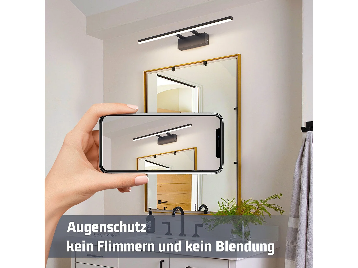 NETTLIFE Lampe à miroir LED noire 60CM Moderne 4000K Salle de bain Lampe à miroir murale