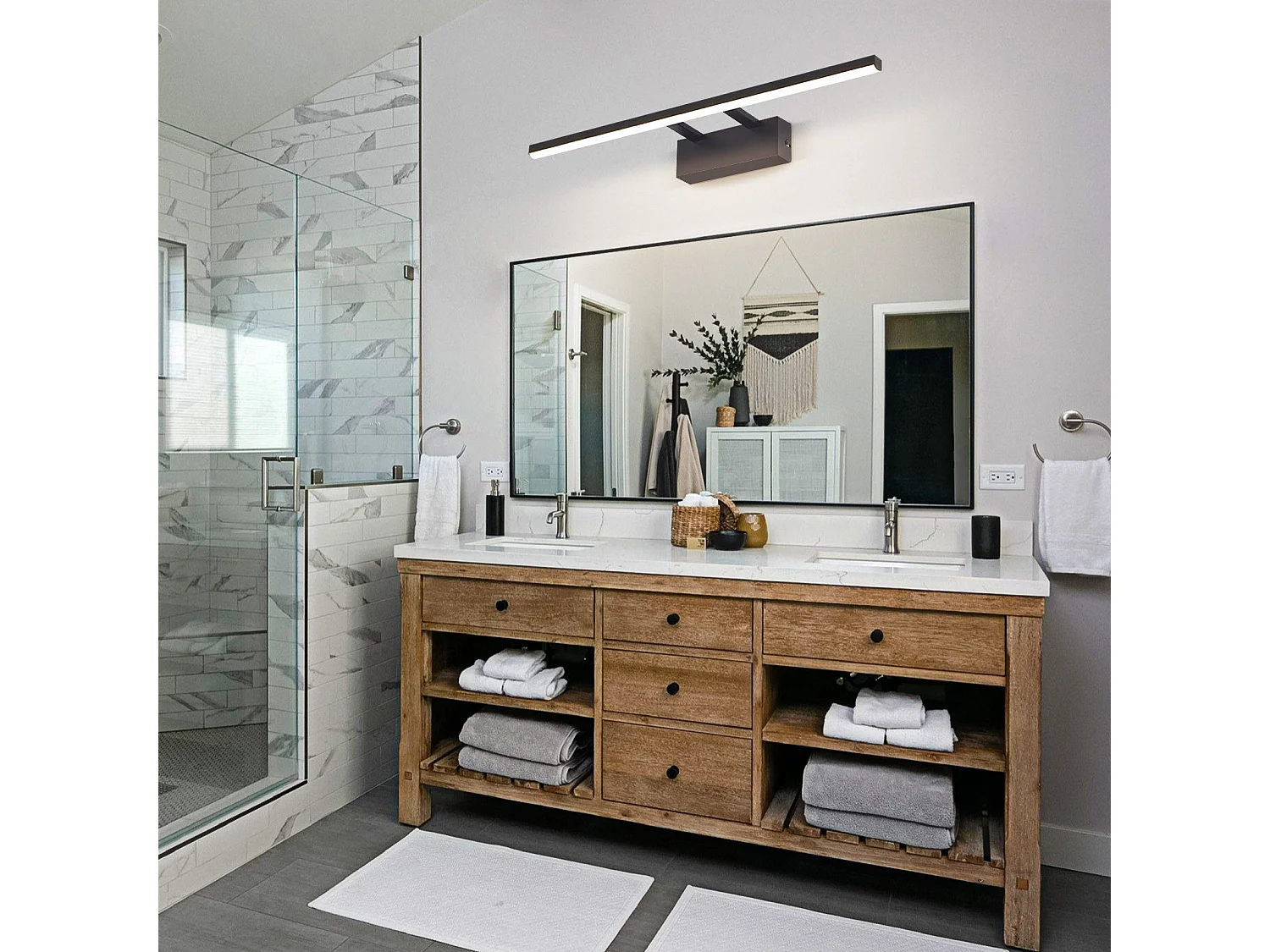 NETTLIFE Lampe à miroir LED noire 60CM Moderne 4000K Salle de bain Lampe à miroir murale