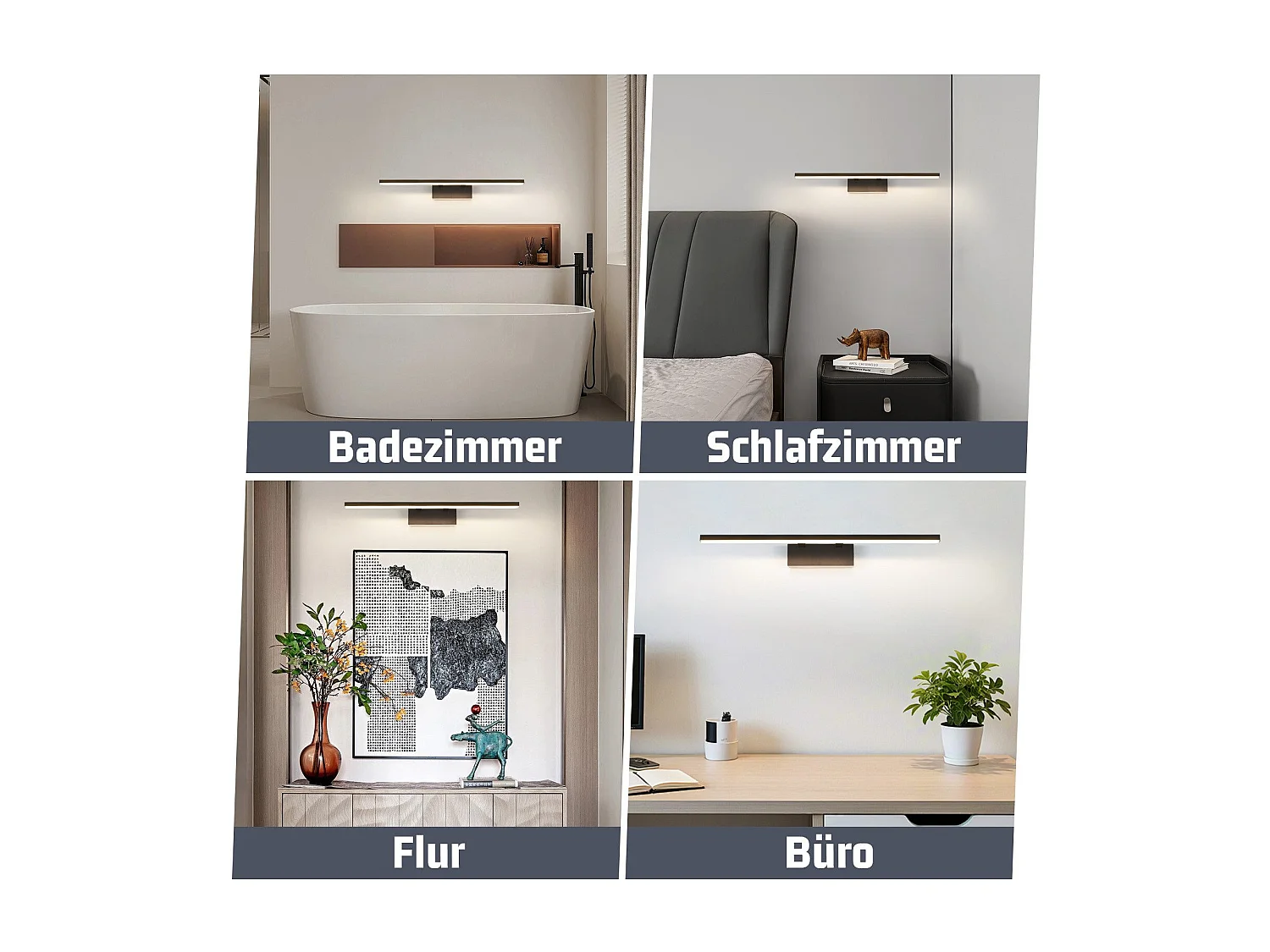 NETTLIFE Lampe à miroir LED noire 60CM Moderne 4000K Salle de bain Lampe à miroir murale