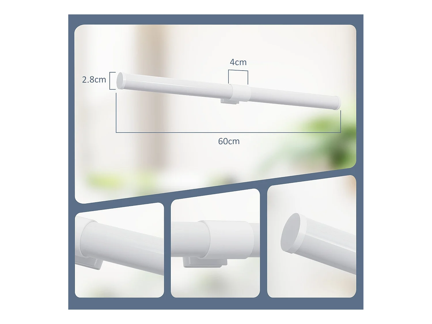 NETTLIFE 8W 60CM LED badkamerspiegellamp wit wandmontage badkamerlampklem waterdicht IP44 4000K