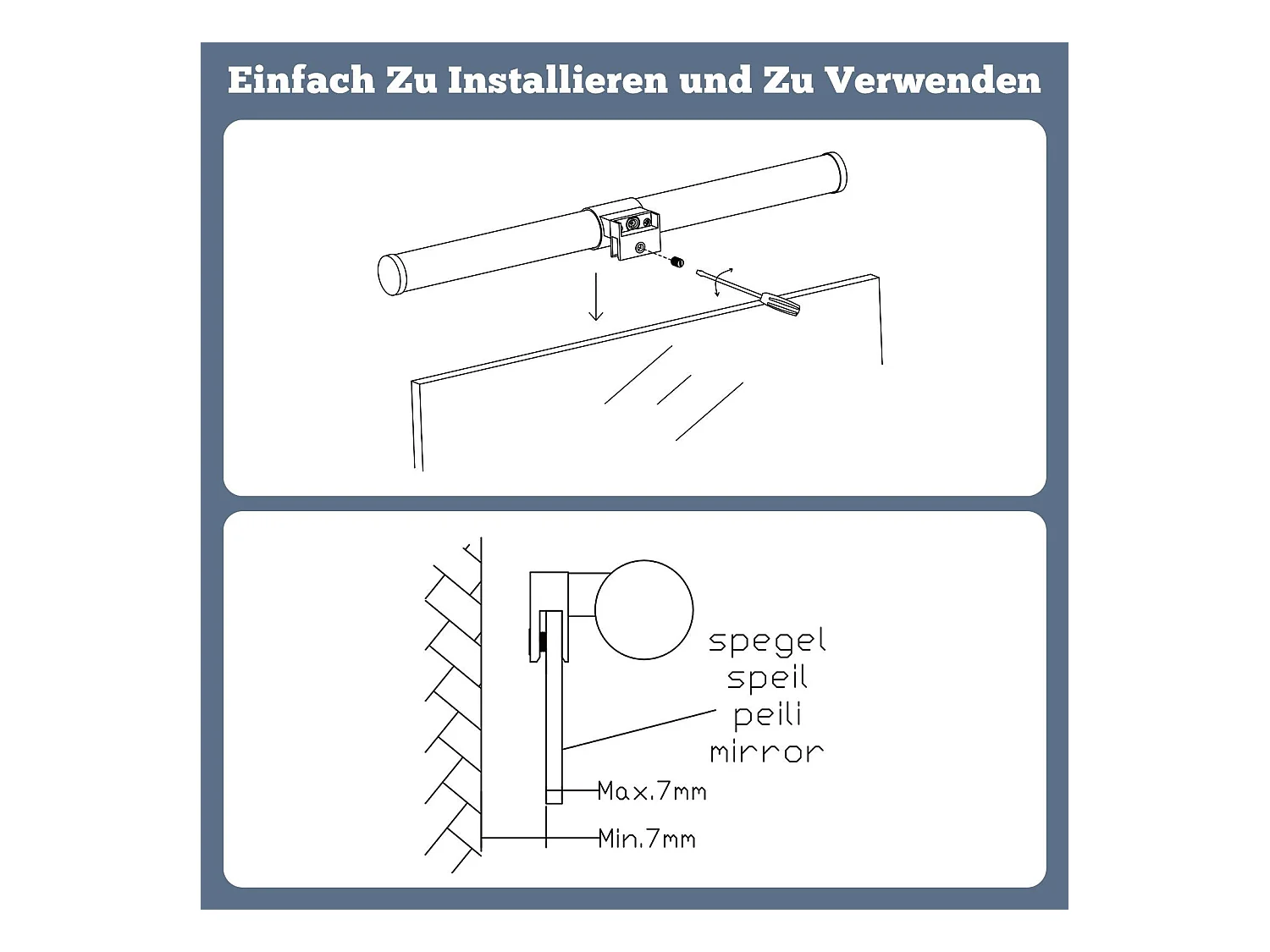 NETTLIFE 8W 60CM LED badkamerspiegellamp wit wandmontage badkamerlampklem waterdicht IP44 4000K