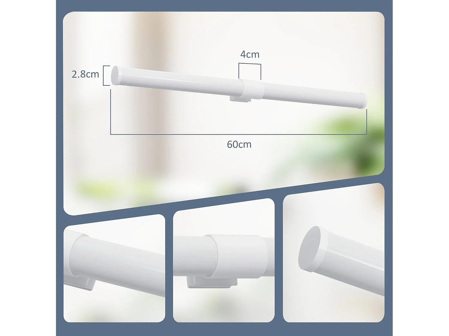 NETTLIFE 8W 60CM LED badkamerspiegellamp wit wandmontage badkamerlampklem waterdicht IP44 4000K