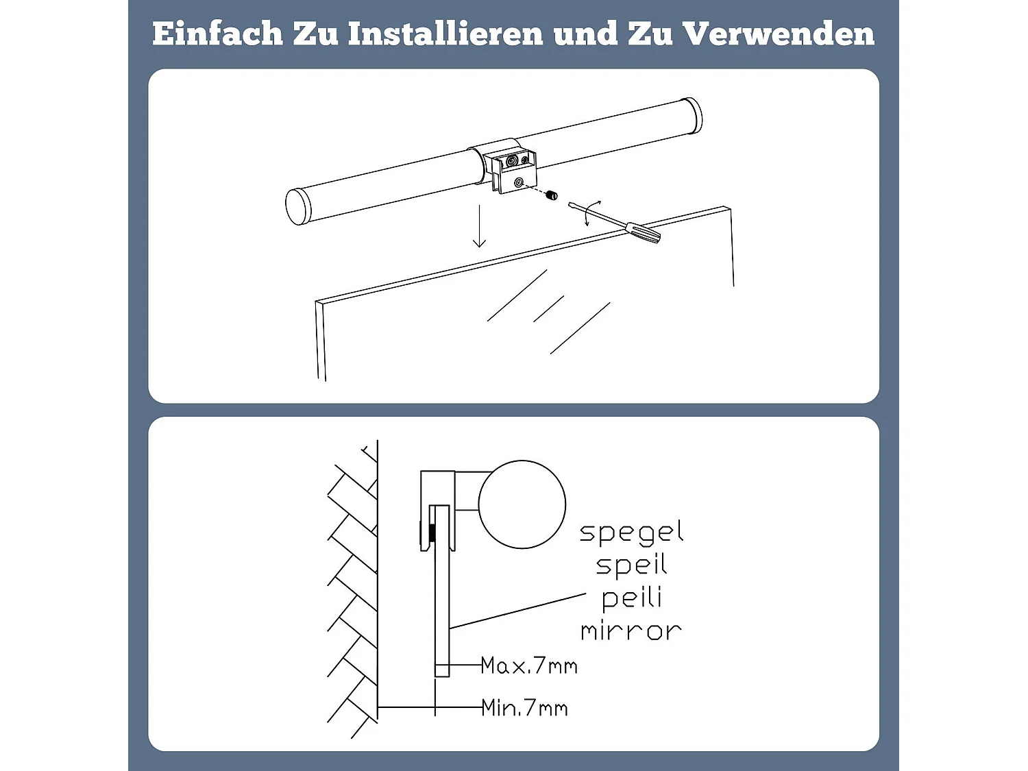 NETTLIFE 8W 60CM LED badkamerspiegellamp wit wandmontage badkamerlampklem waterdicht IP44 4000K