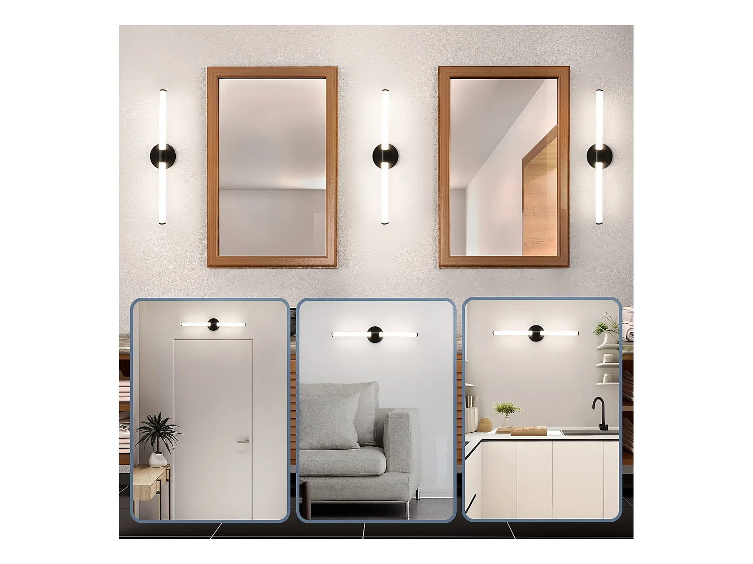 NETTLIFE LED Badezimmer-Wandleuchte 60cm, 8W, Schwarz, 4000K, IP44