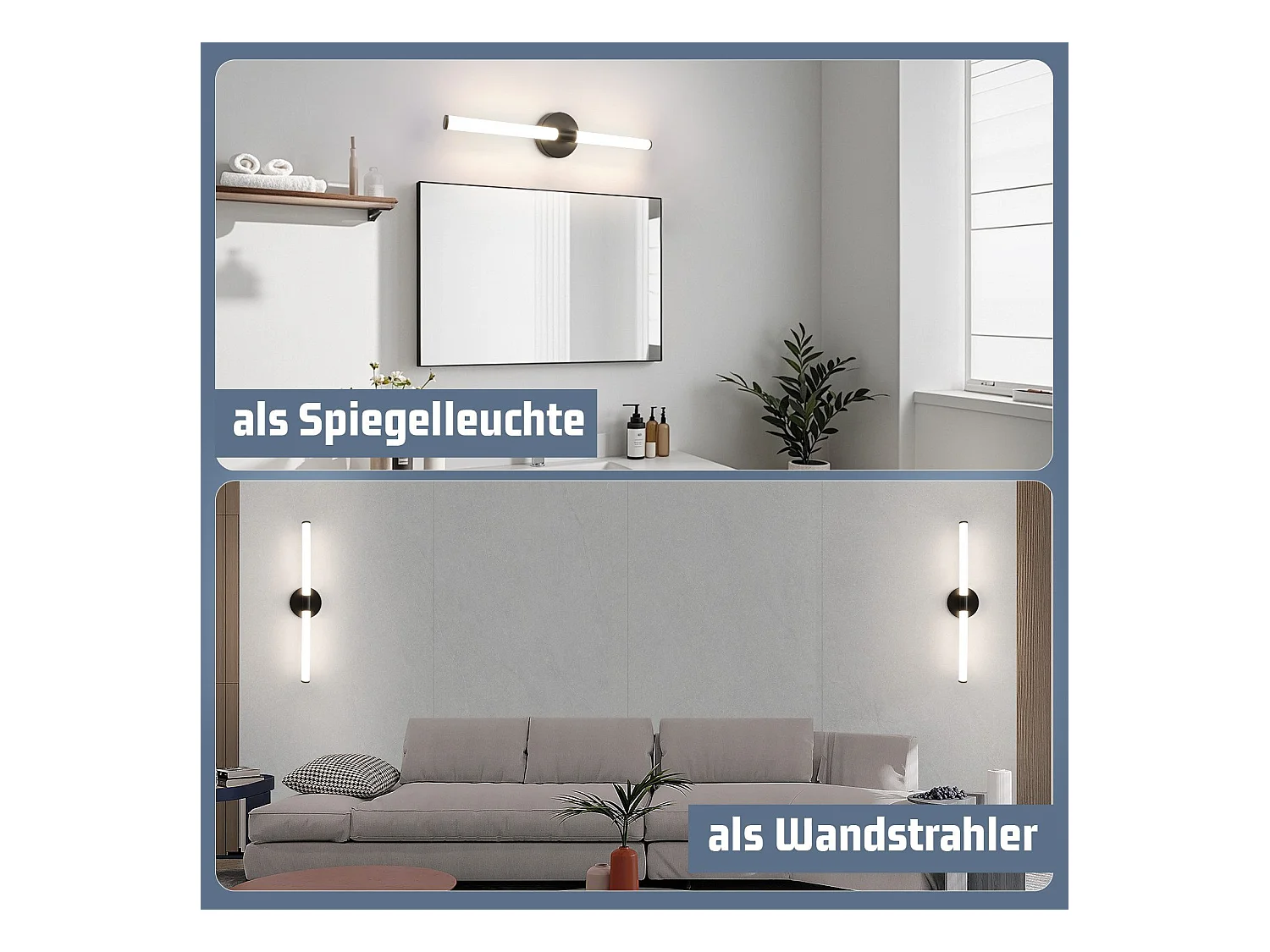NETTLIFE LED Badezimmer-Wandleuchte 60cm, 8W, Schwarz, 4000K, IP44