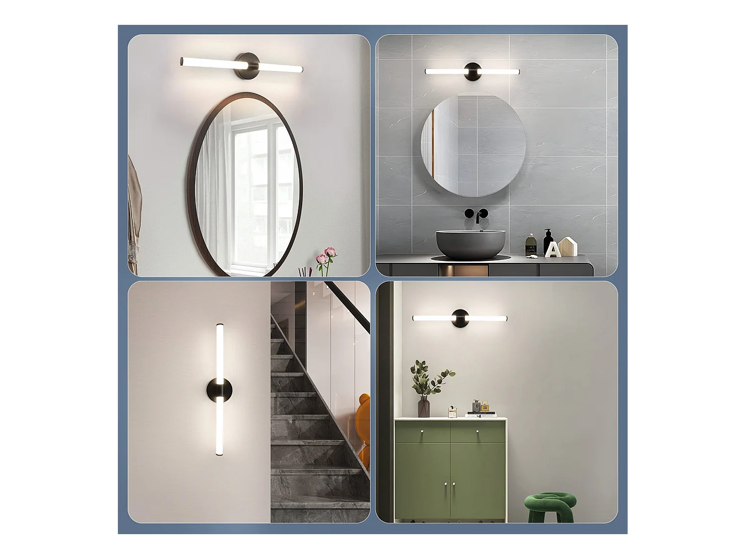 NETTLIFE LED Badezimmer-Wandleuchte 60cm, 8W, Schwarz, 4000K, IP44