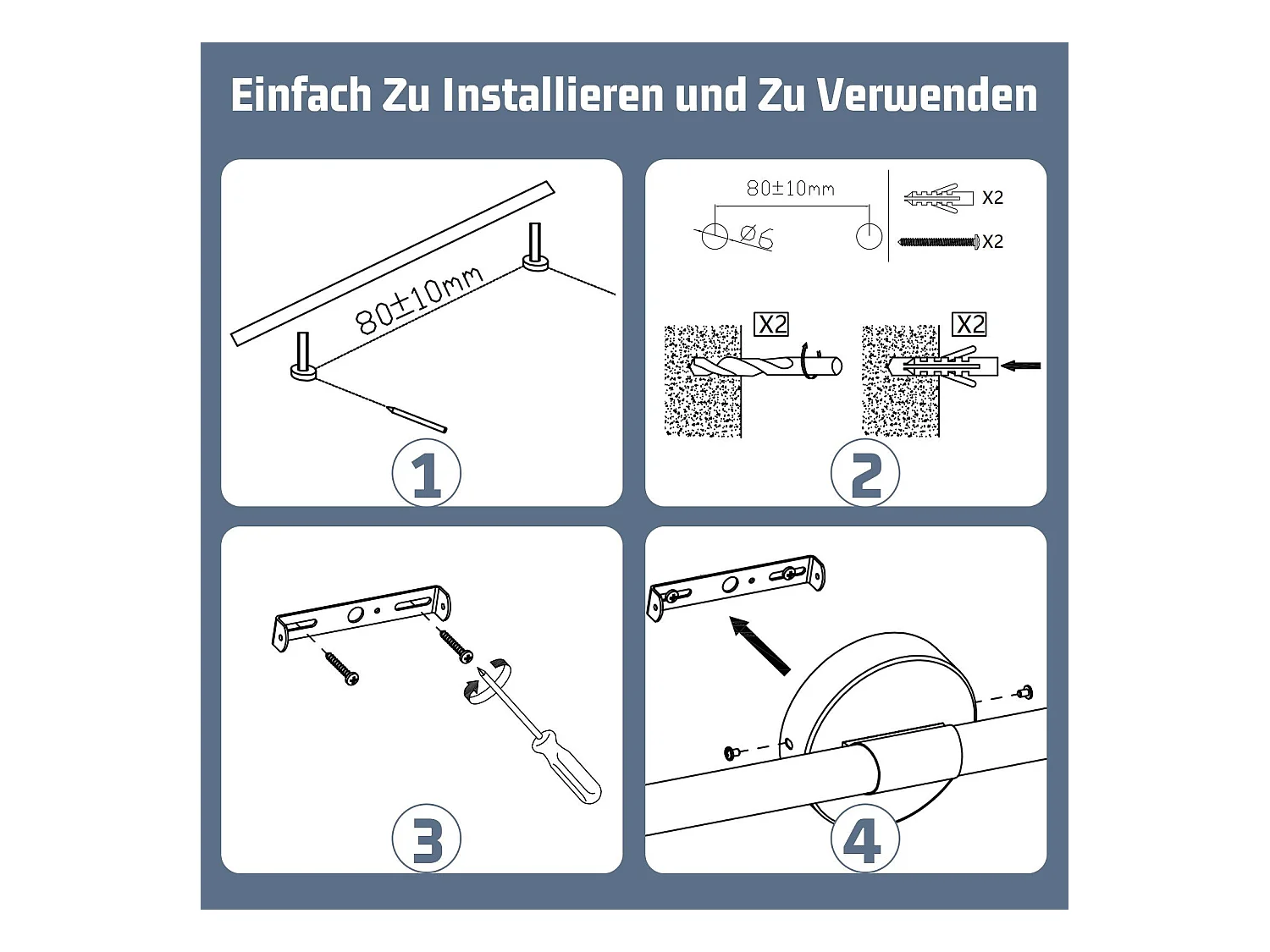 NETTLIFE LED Badezimmer-Wandleuchte 60cm, 8W, Schwarz, 4000K, IP44