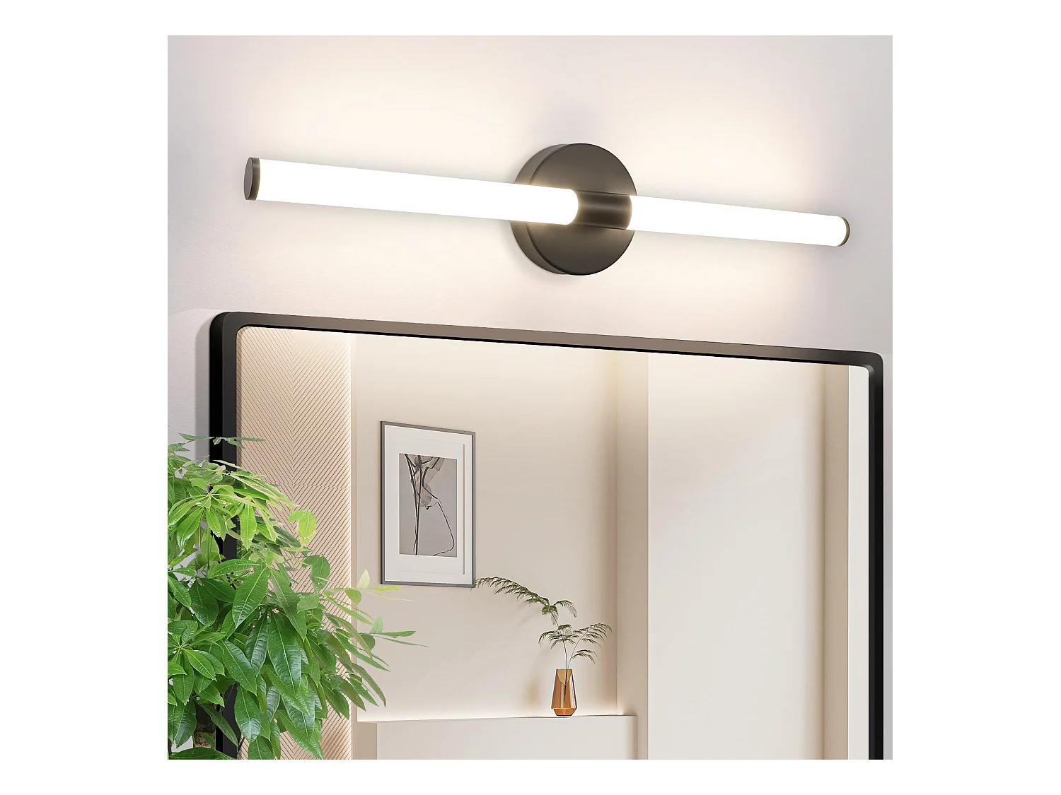 Applique murale de salle de bain NETTLIFE LED 60 cm, 8 W, noire, 4 000 K, IP44