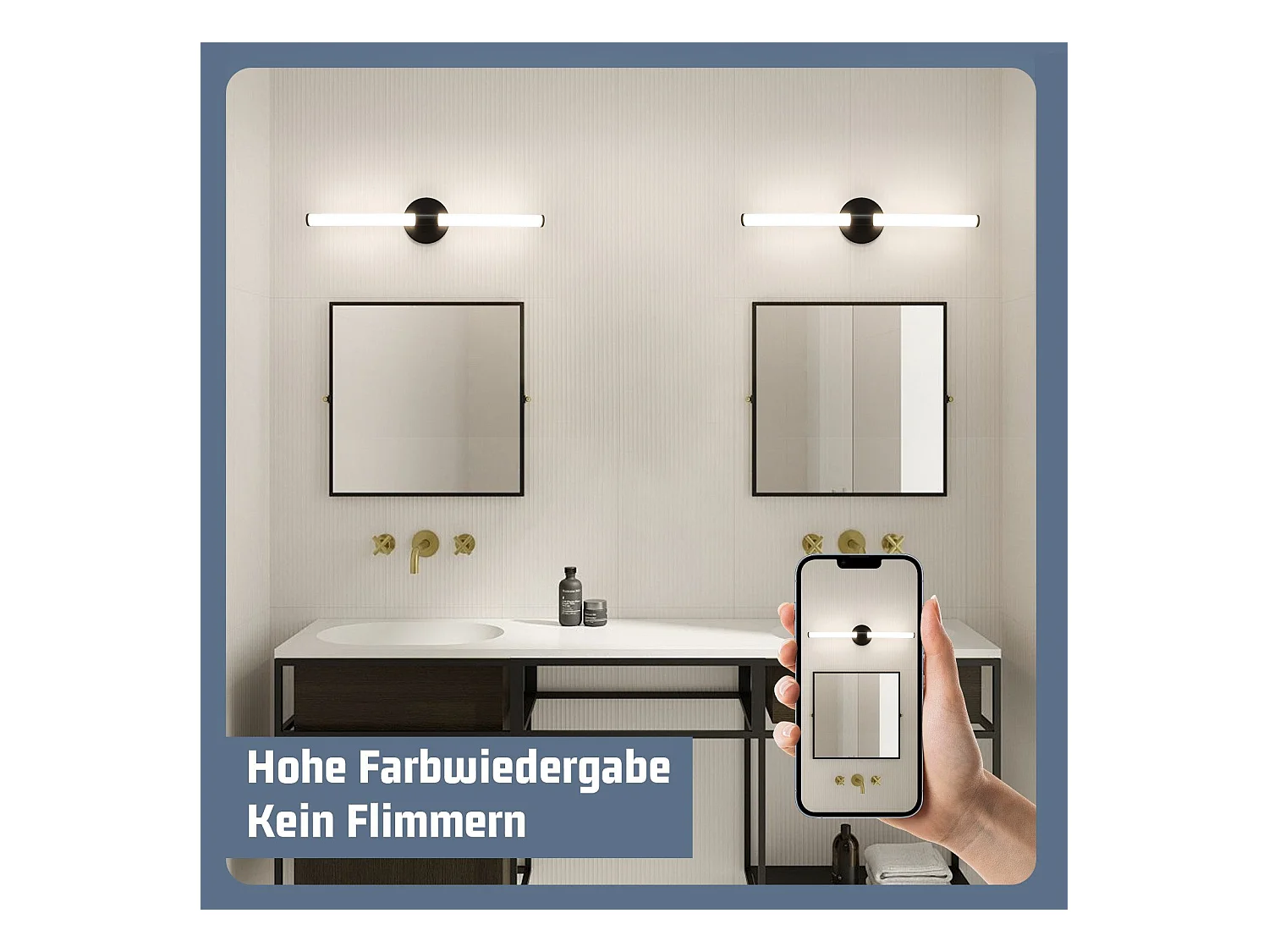 Applique murale de salle de bain NETTLIFE LED 60 cm, 8 W, noire, 4 000 K, IP44