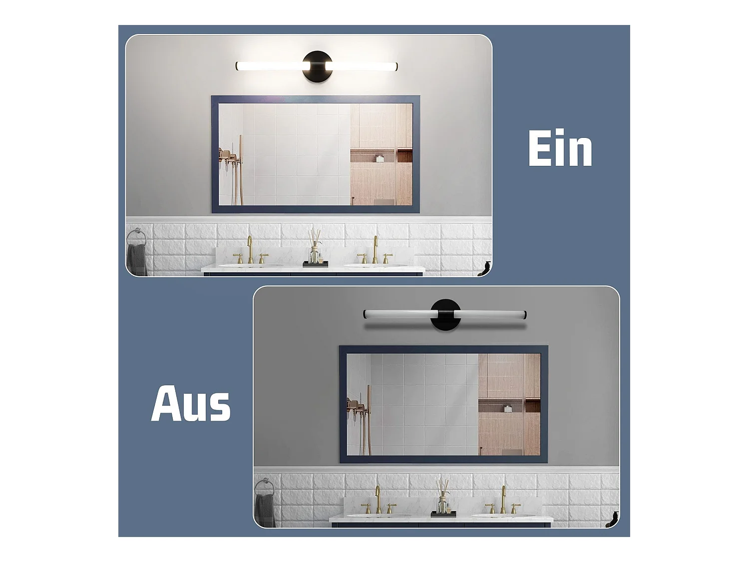 Applique murale de salle de bain NETTLIFE LED 60 cm, 8 W, noire, 4 000 K, IP44