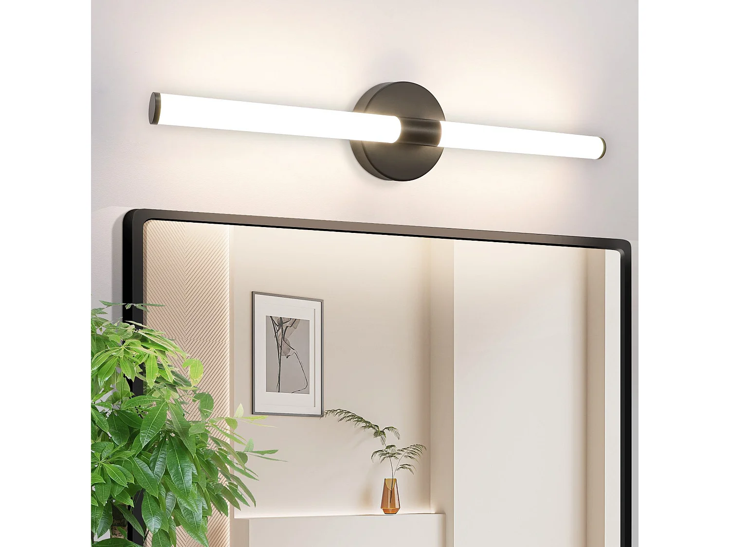 Applique murale de salle de bain NETTLIFE LED 60 cm, 8 W, noire, 4 000 K, IP44