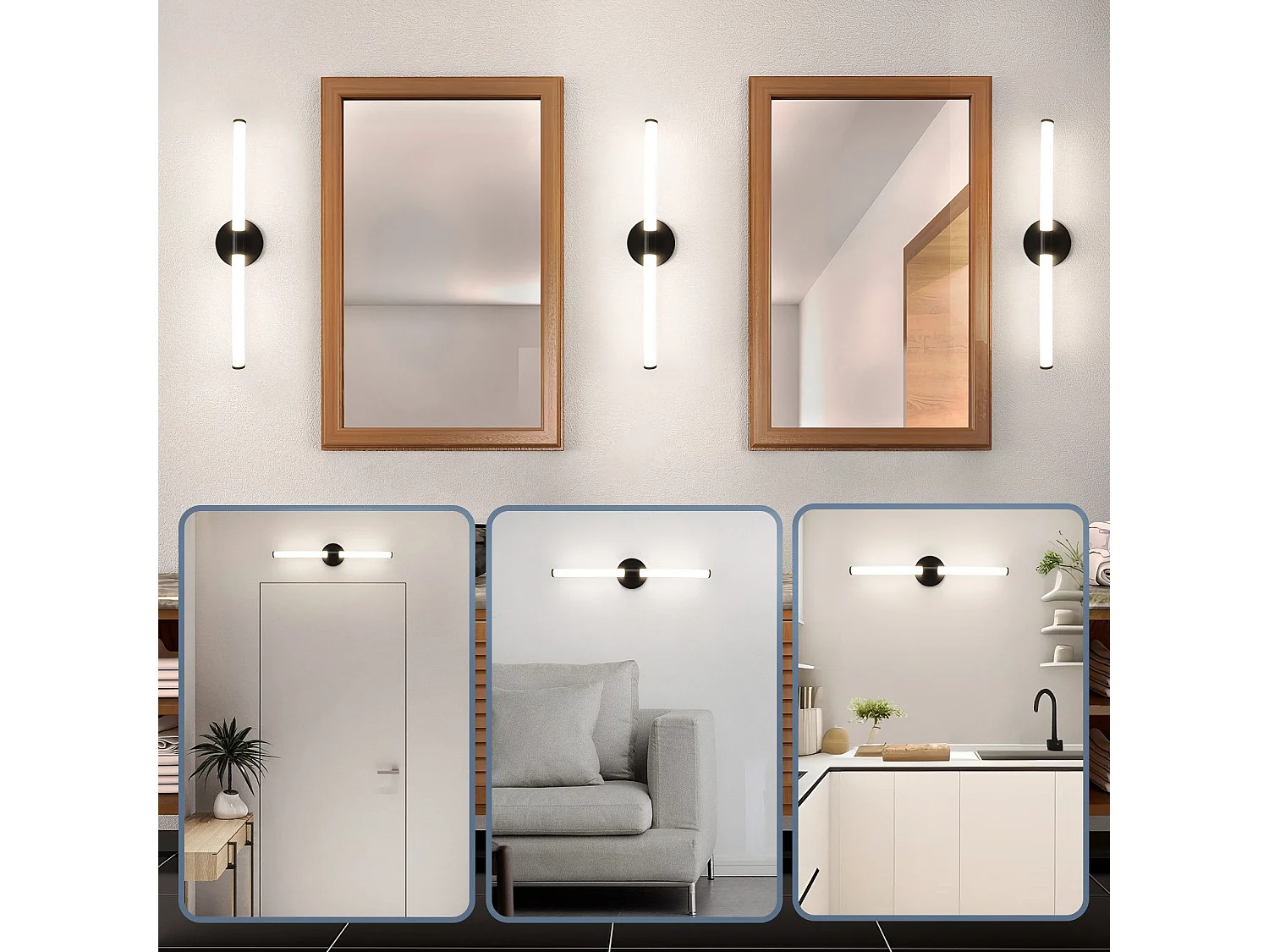 NETTLIFE LED Badezimmer-Wandleuchte 60cm, 8W, Schwarz, 4000K, IP44