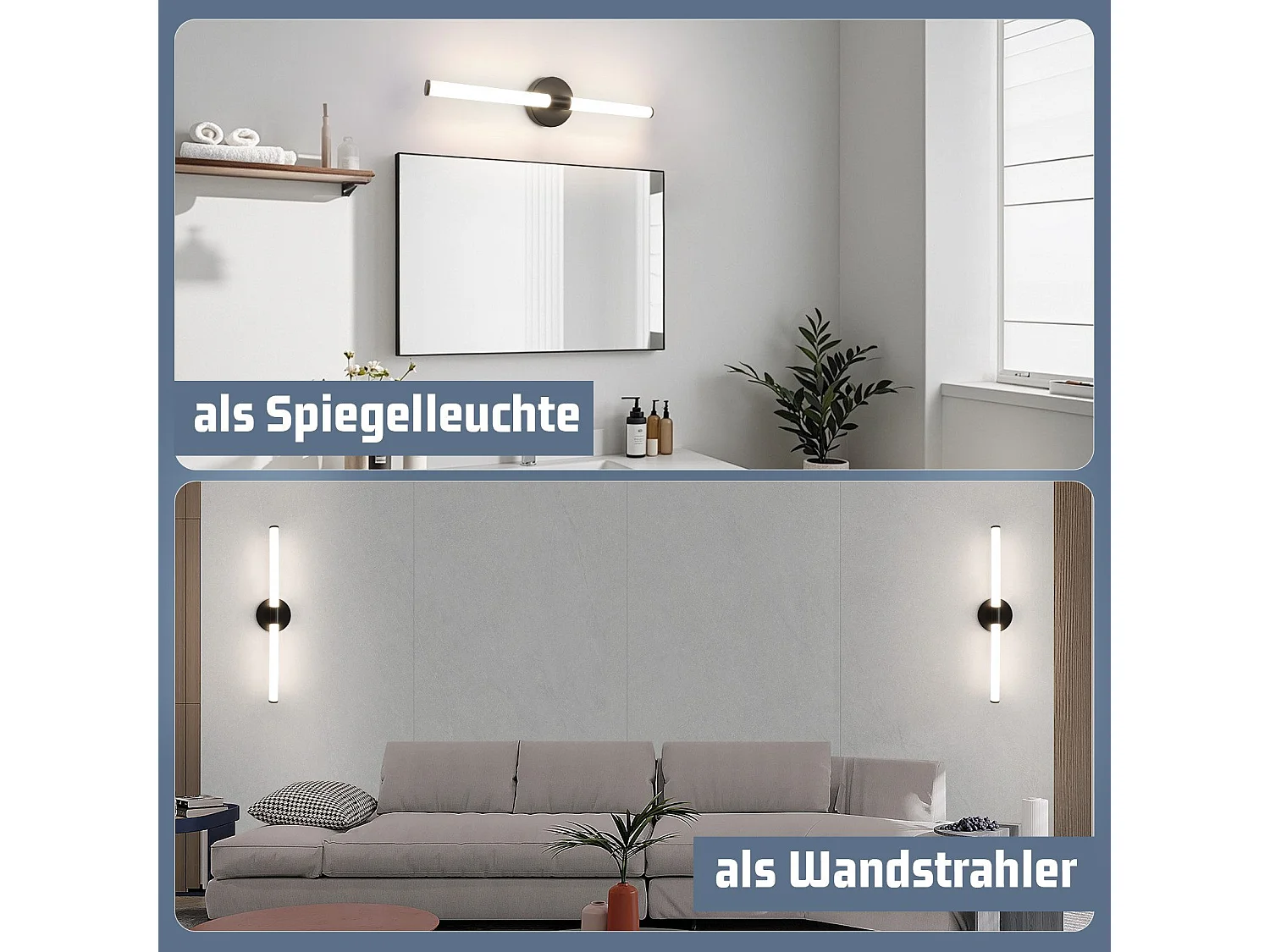 NETTLIFE LED Badezimmer-Wandleuchte 60cm, 8W, Schwarz, 4000K, IP44