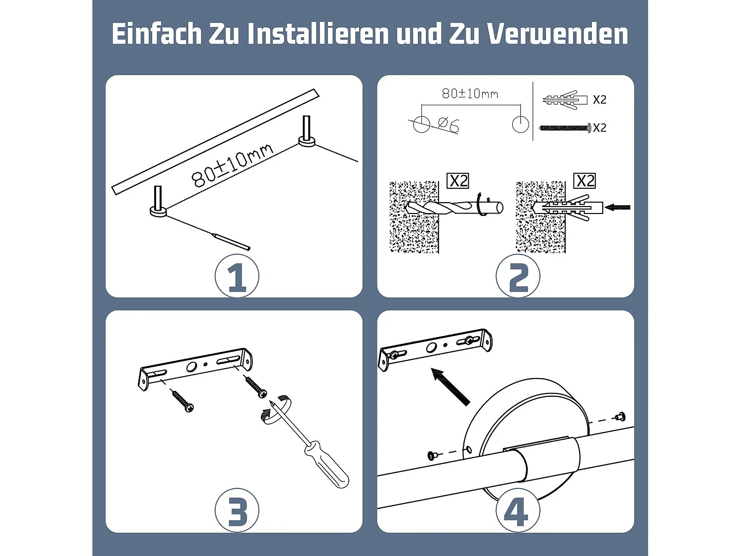 NETTLIFE LED Badezimmer-Wandleuchte 60cm, 8W, Schwarz, 4000K, IP44