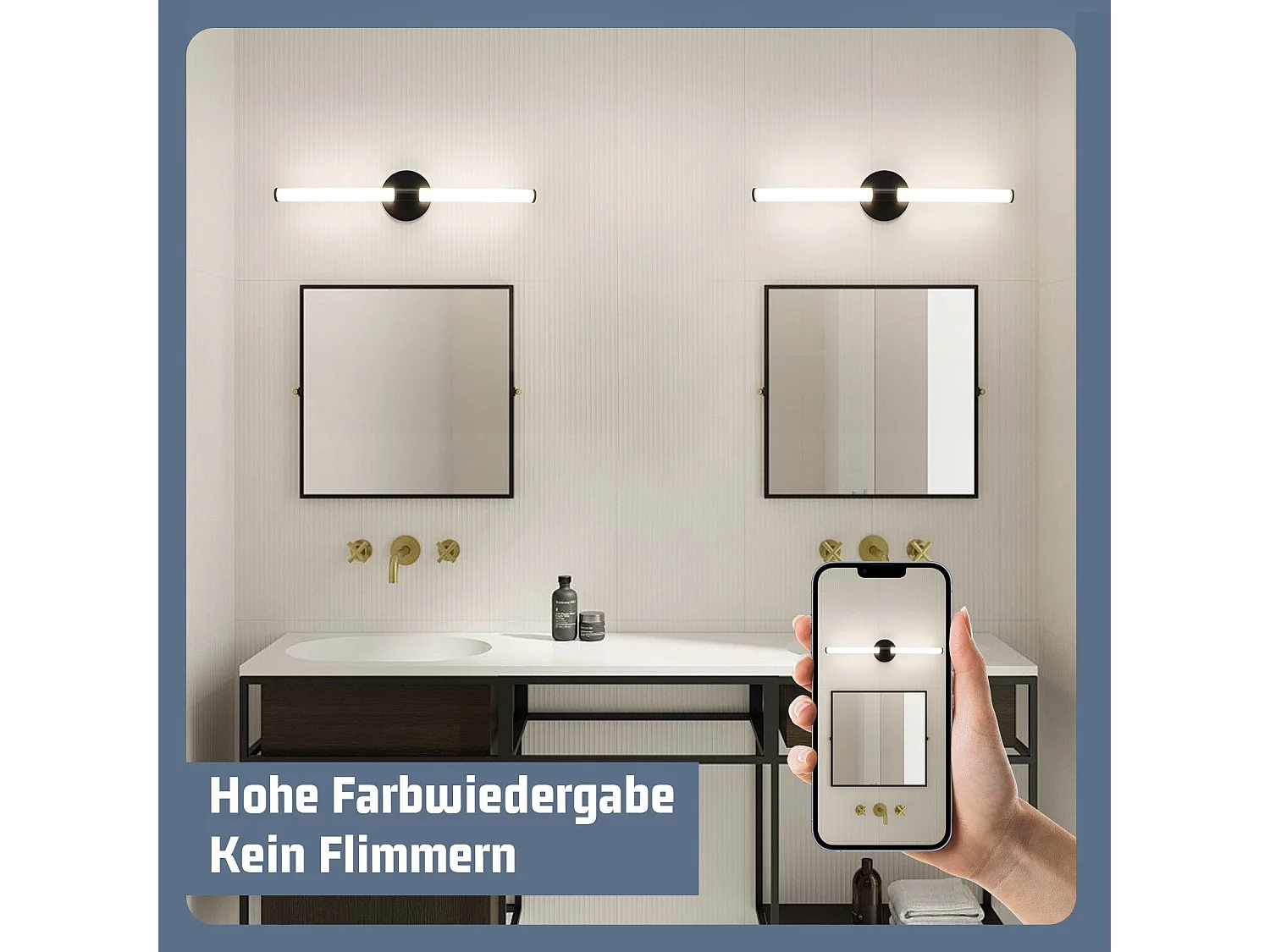 Applique murale de salle de bain NETTLIFE LED 60 cm, 8 W, noire, 4 000 K, IP44