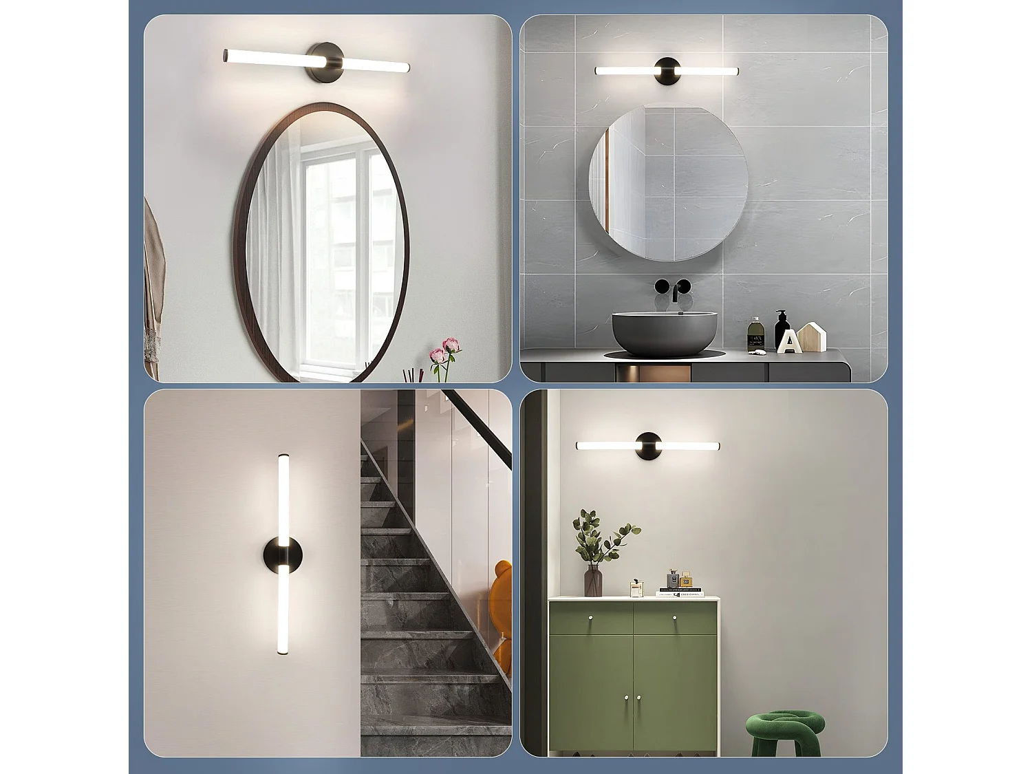 Applique murale de salle de bain NETTLIFE LED 60 cm, 8 W, noire, 4 000 K, IP44