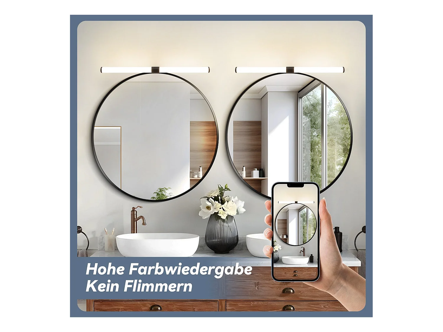 NETTLIFE - Lámpara de espejo LED para baño (8 W, 60 cm, con abrazadera, resistente al agua, IP44, 4000 K)