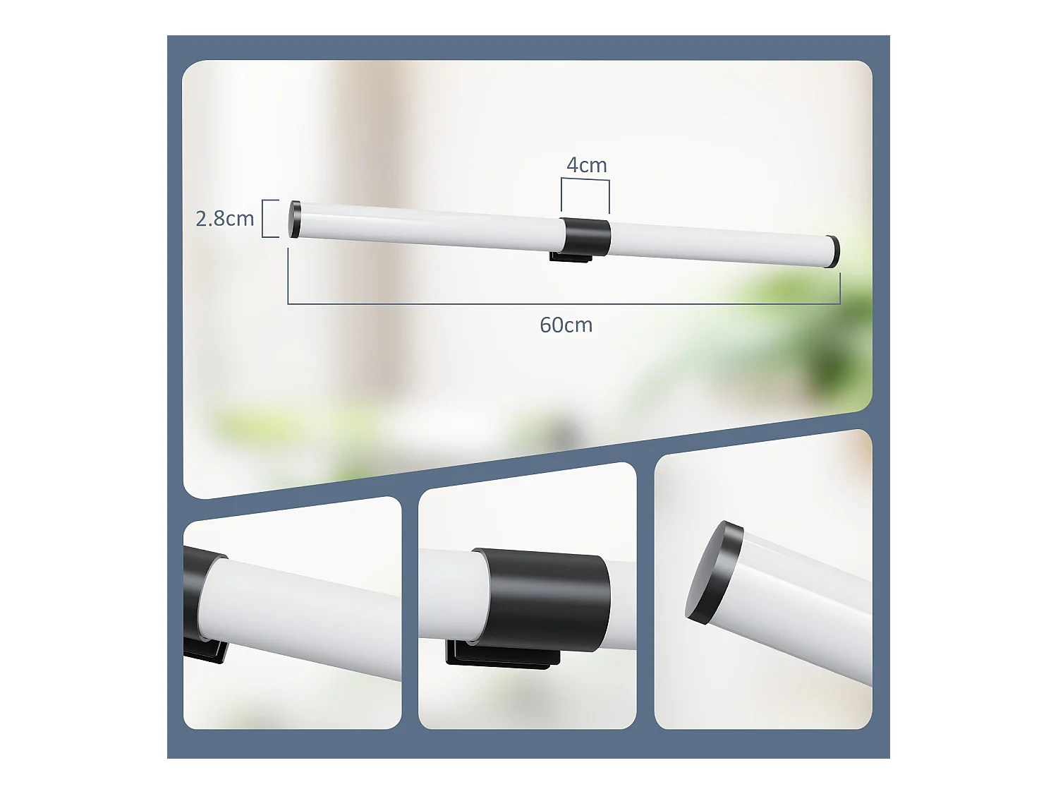 NETTLIFE - Lámpara de espejo LED para baño (8 W, 60 cm, con abrazadera, resistente al agua, IP44, 4000 K)