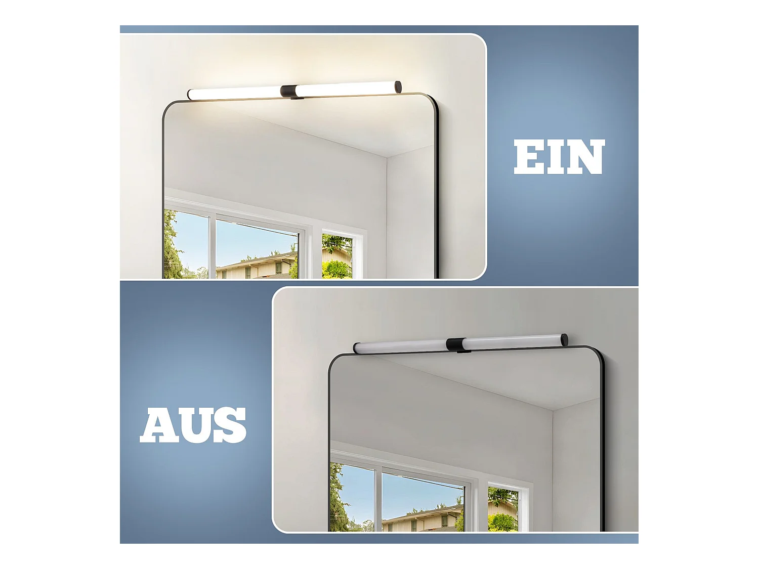 NETTLIFE - Lámpara de espejo LED para baño (8 W, 60 cm, con abrazadera, resistente al agua, IP44, 4000 K)