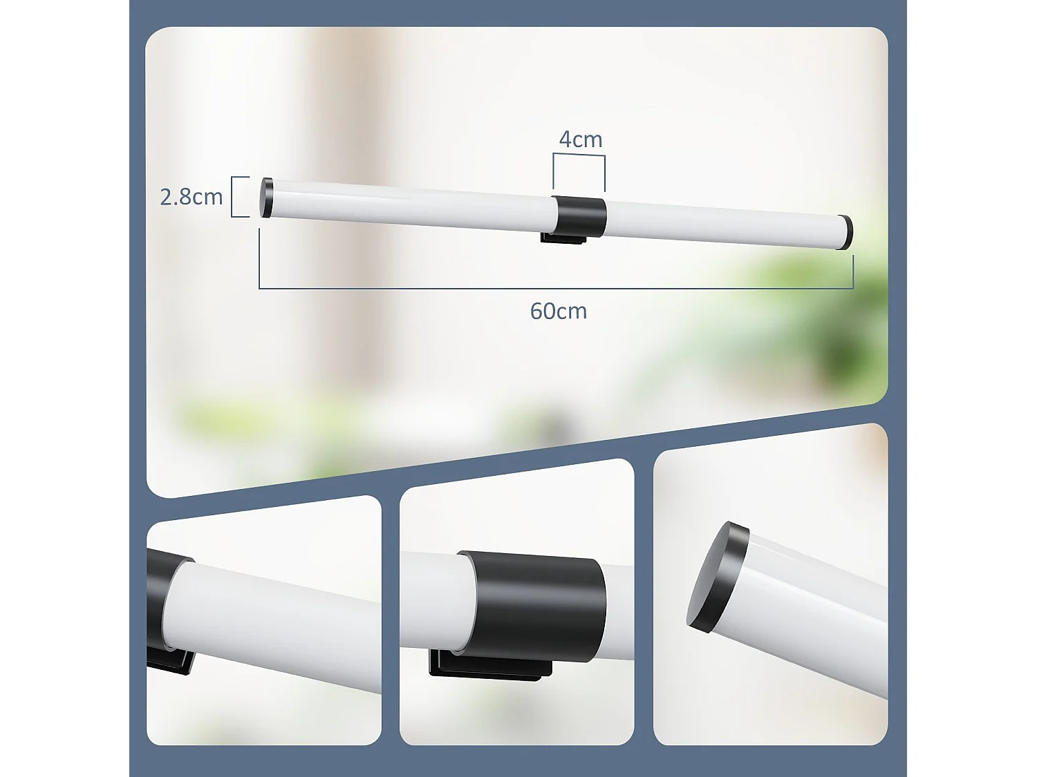 Lampe de miroir de salle de bain NETTLIFE LED 8 W 60 cm, avec pince, étanche IP44 4 000 K