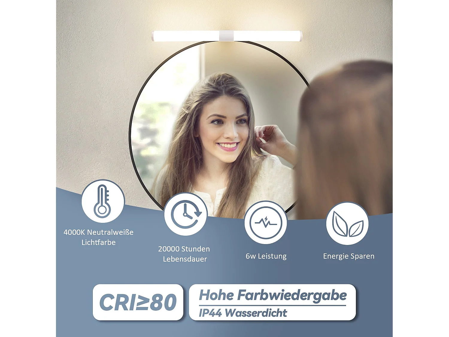 Lampe de miroir de salle de bain NETTLIFE LED 40 cm 6 W IP44 4 000 K