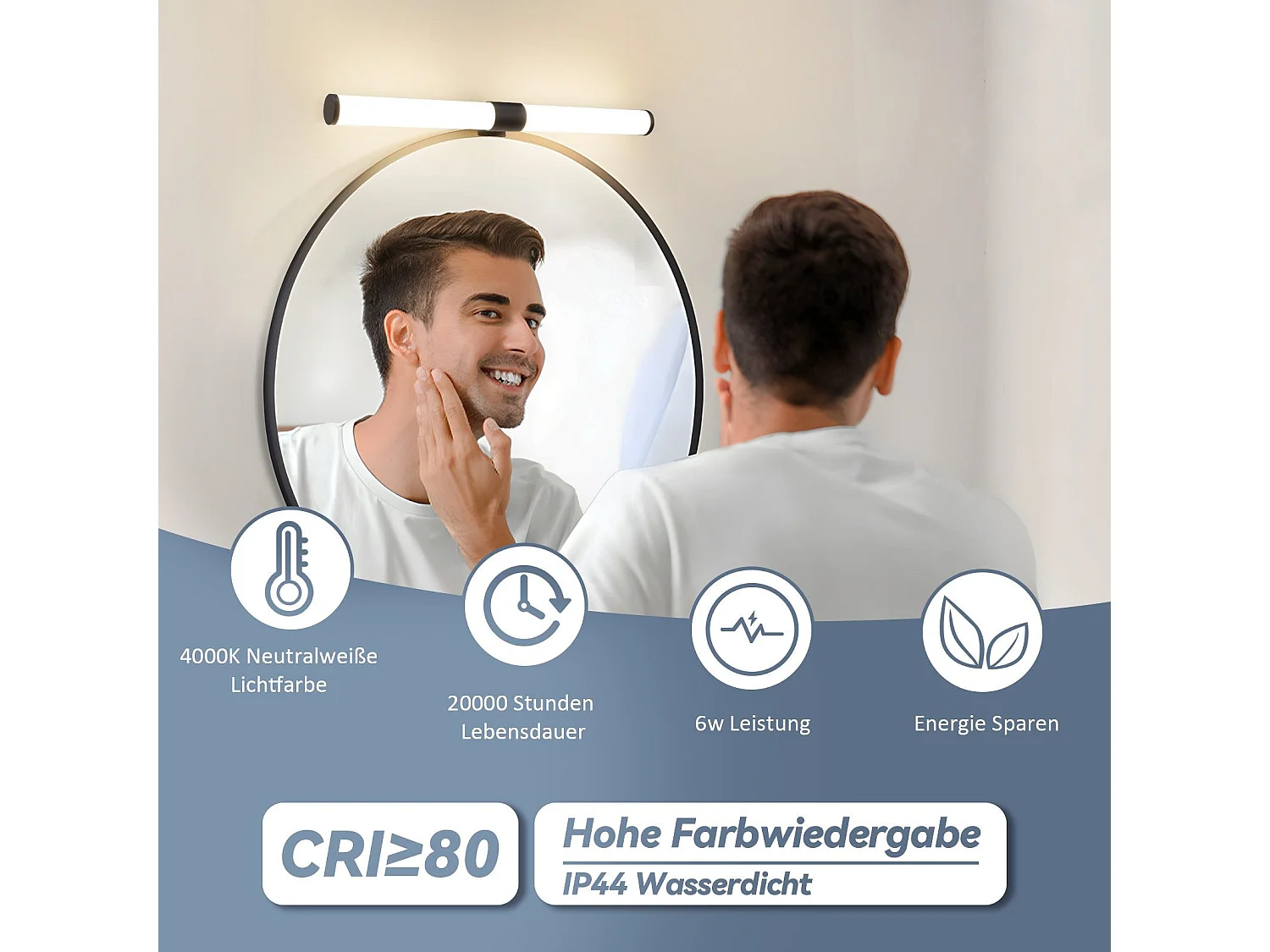Lampe de miroir de salle de bain NETTLIFE LED - 40 cm, 6 W, IP44, 4 000 K