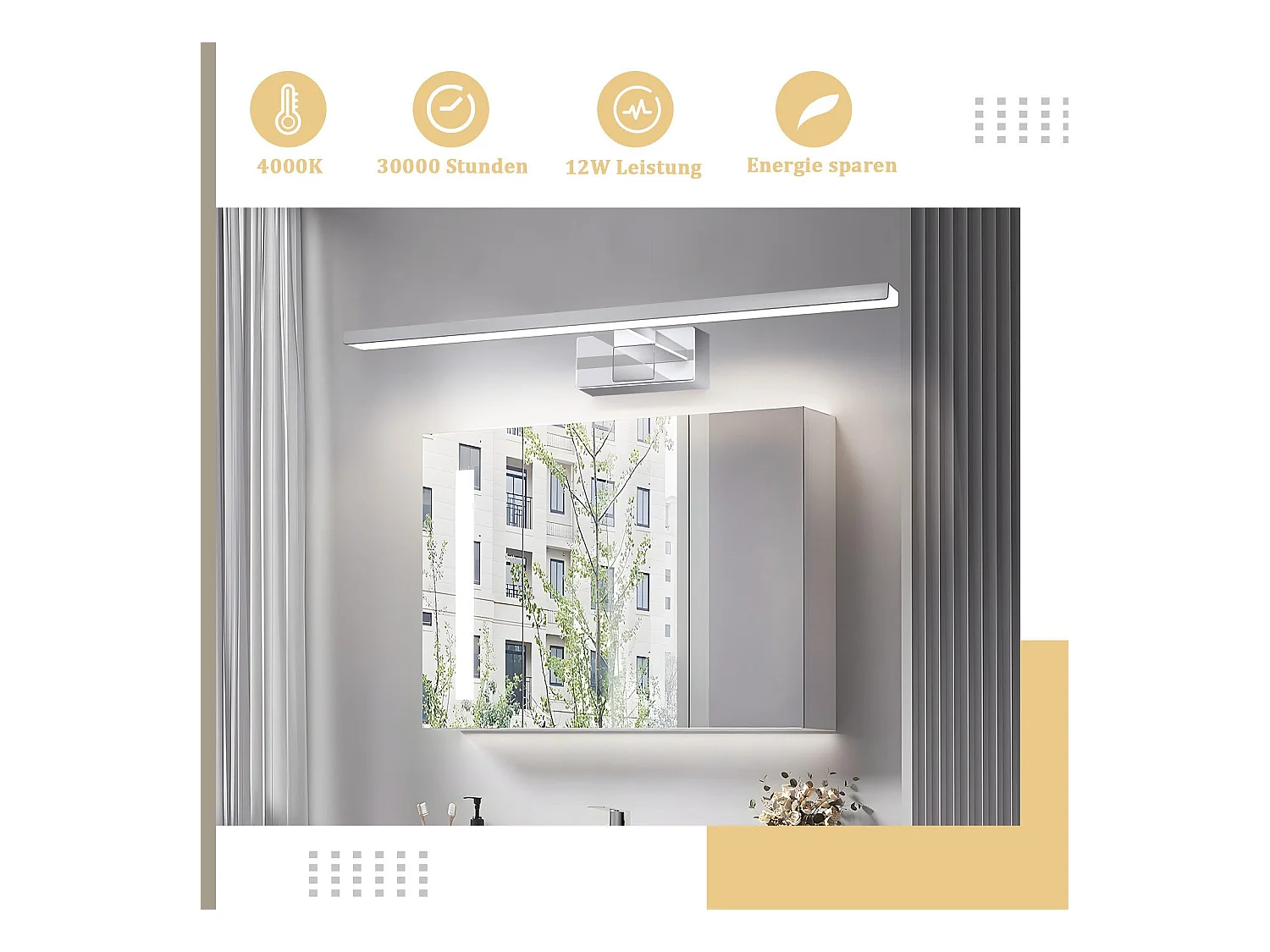 NETTLIFE Lustrzane światło LED do łazienki, kinkiet 12W, 4000K, 60cm