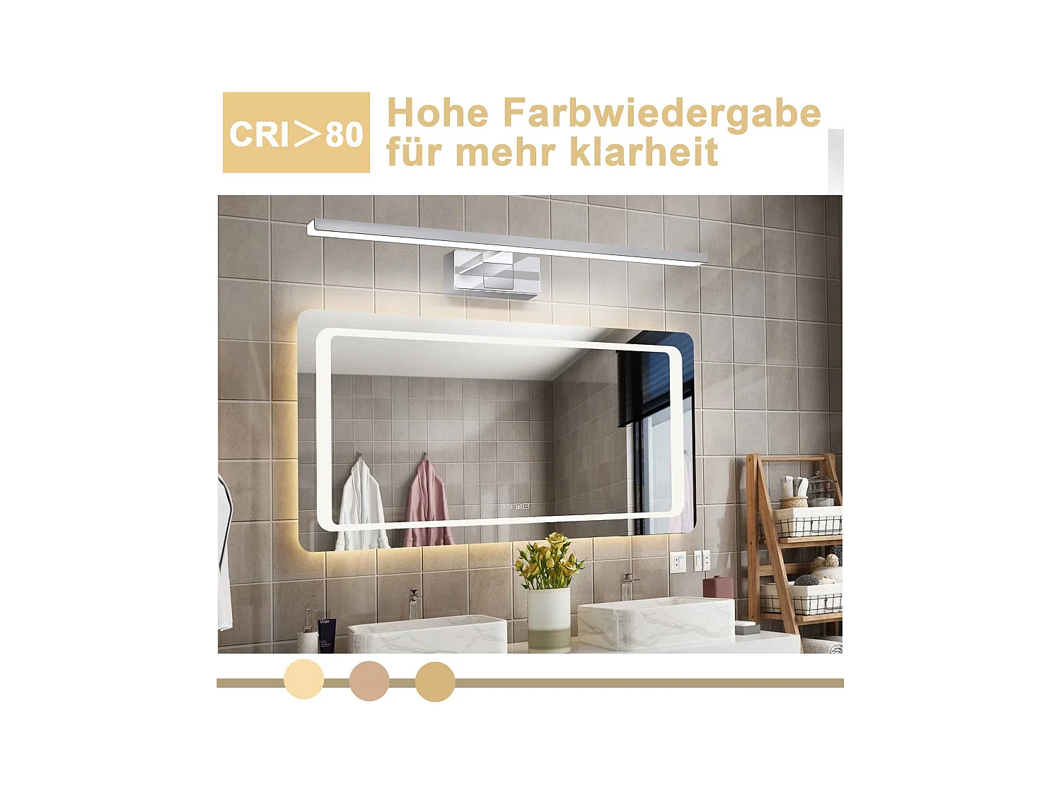 NETTLIFE Lustrzane światło LED do łazienki, kinkiet 12W, 4000K, 60cm