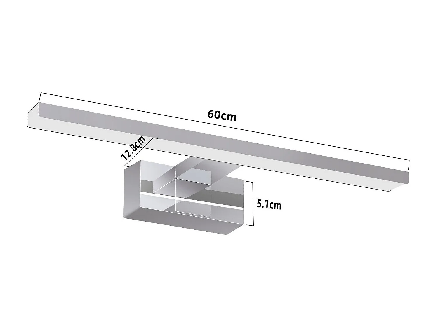 NETTLIFE Lámpara de espejo de baño LED Lámpara de espejo de pared de 12W 4000K 60cm