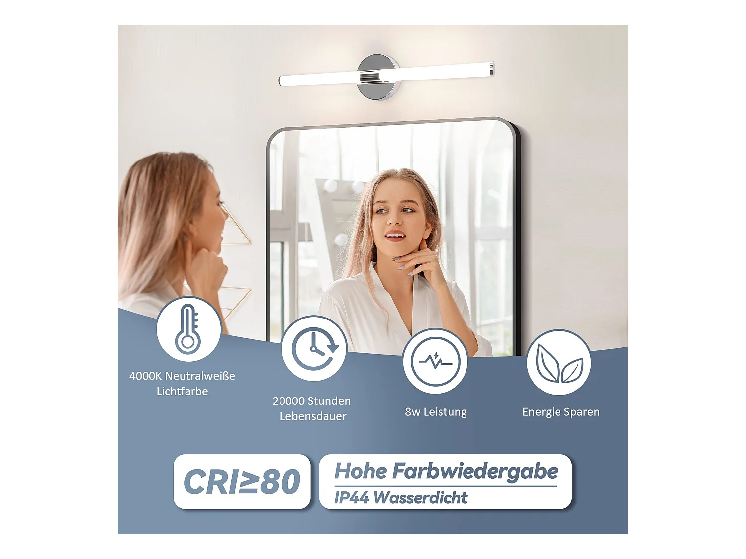 NETTLIFE LED-Badezimmer-Wandleuchte - 8W 60CM 4000K IP44