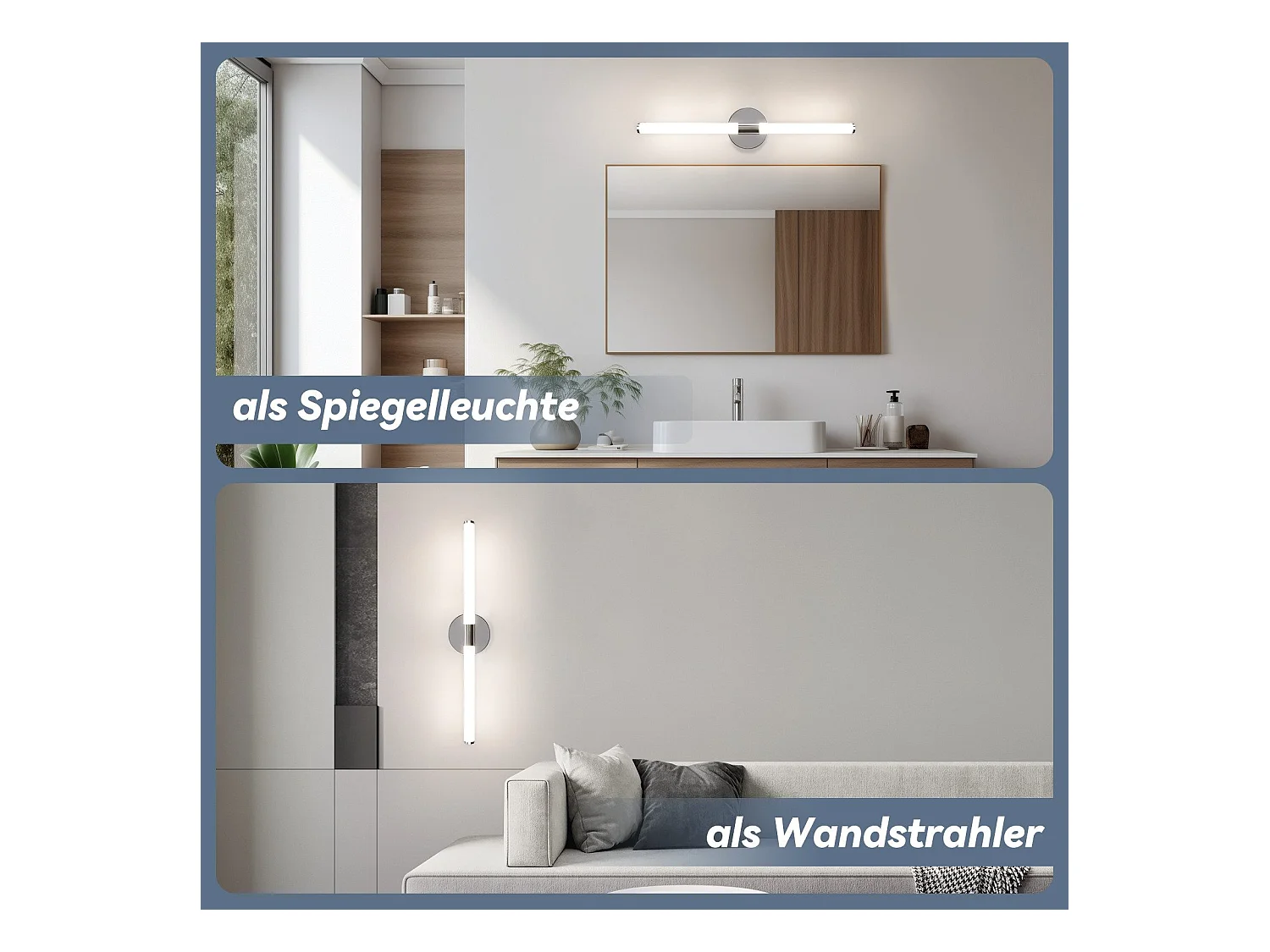 NETTLIFE LED-Badezimmer-Wandleuchte - 8W 60CM 4000K IP44