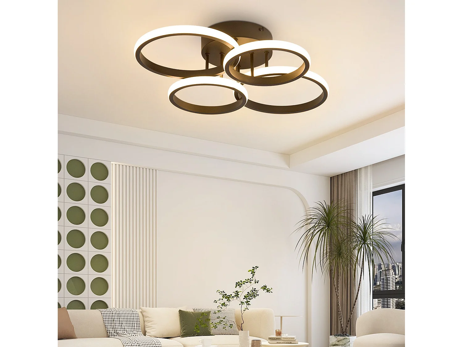 Plafonnier LED NETTLIFE Plafonnier LED 4 anneaux Dimmable Noir 48W Lampe de salon