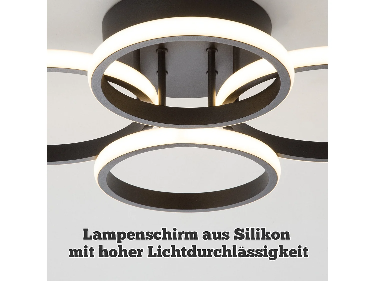 Plafonnier LED NETTLIFE Plafonnier LED 4 anneaux Dimmable Noir 48W Lampe de salon